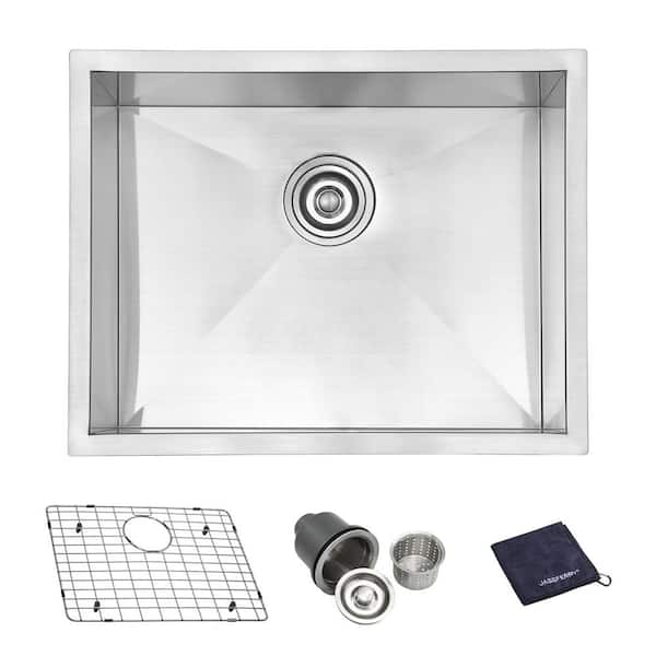 Jassferry Handcrafted 16 Gauge Stainless Steel 23 In Single Bowl Zero Radius Undermount Kitchen 7452