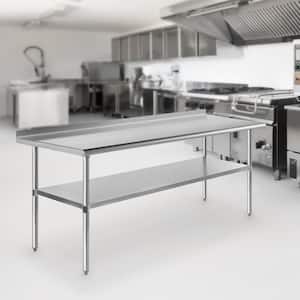 72 x 24 in. Stainless Steel Kitchen Utility Table with Backsplash and Bottom-Shelf