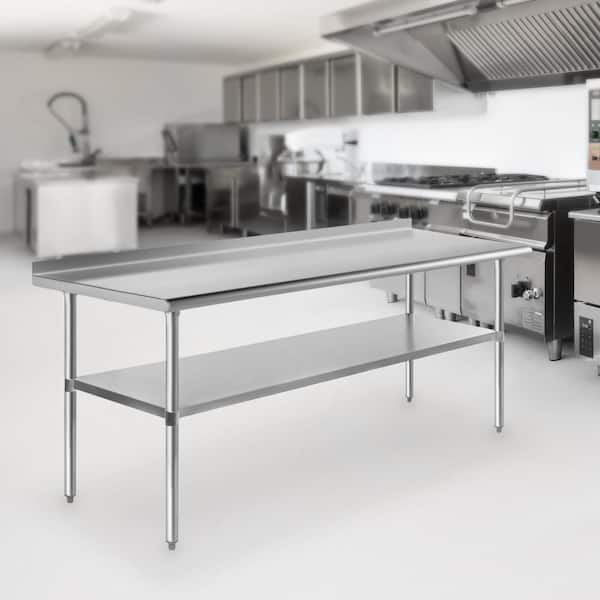 GRIDMANN 72 x 24 in. Stainless Steel Kitchen Utility Table with Backsplash and Bottom-Shelf
