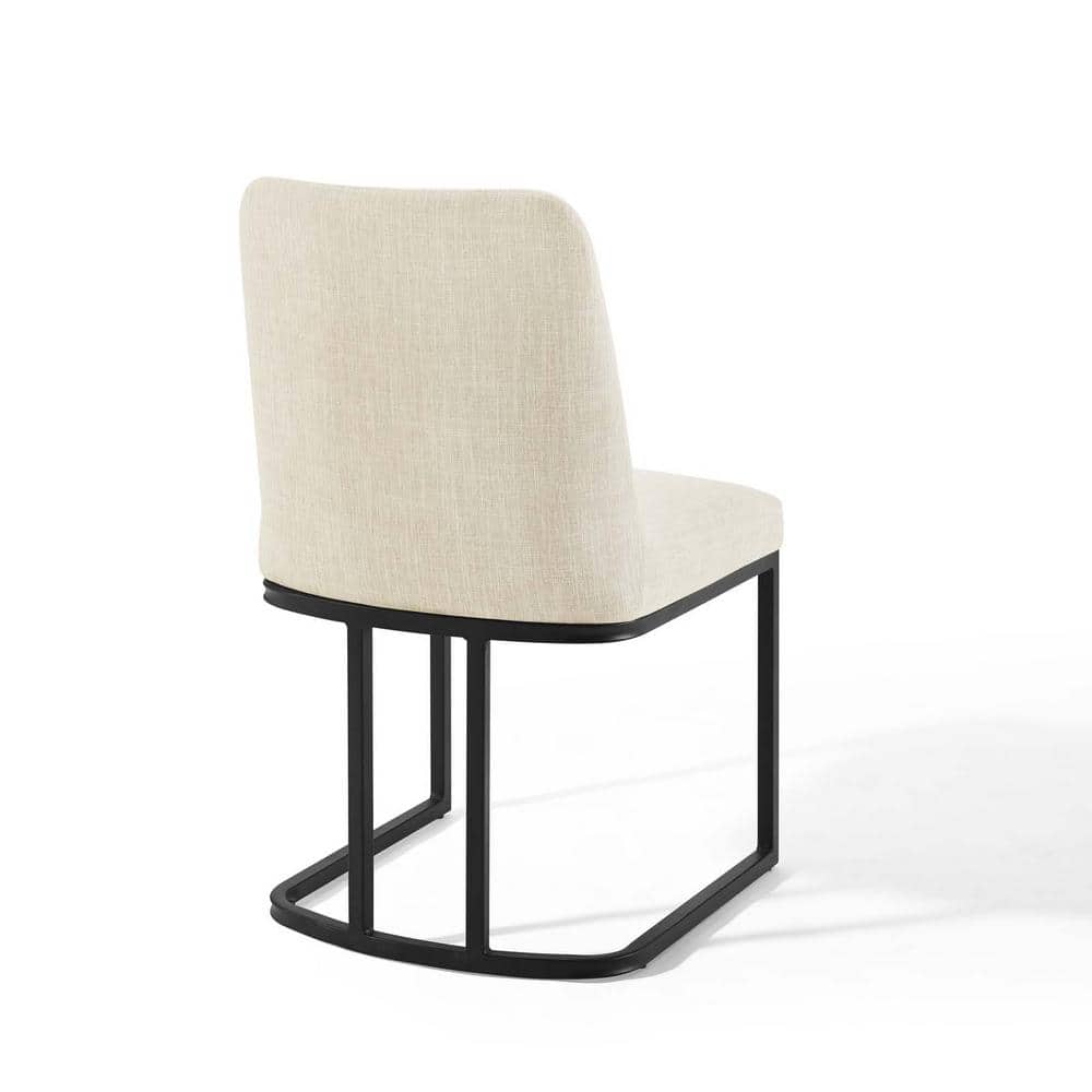 Amplify Matte Black Stainless Steel Upholstered Side Chair in Cream