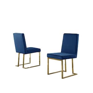 Areva Navy Blue Velvet Upholstered Dining Chair with Gold Chrome Legs (Set of 2)