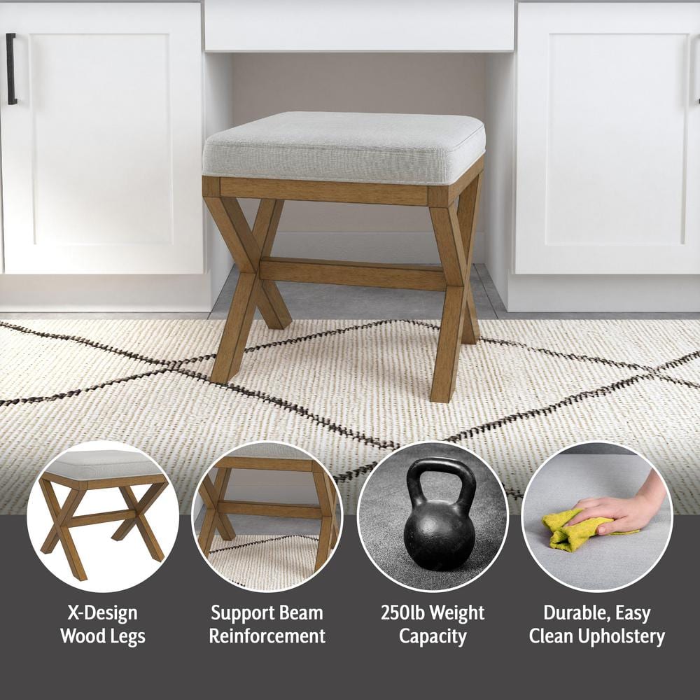 Somerset Fog Gray Upholstered Backless Vanity Stool with Rubberwood Legs
