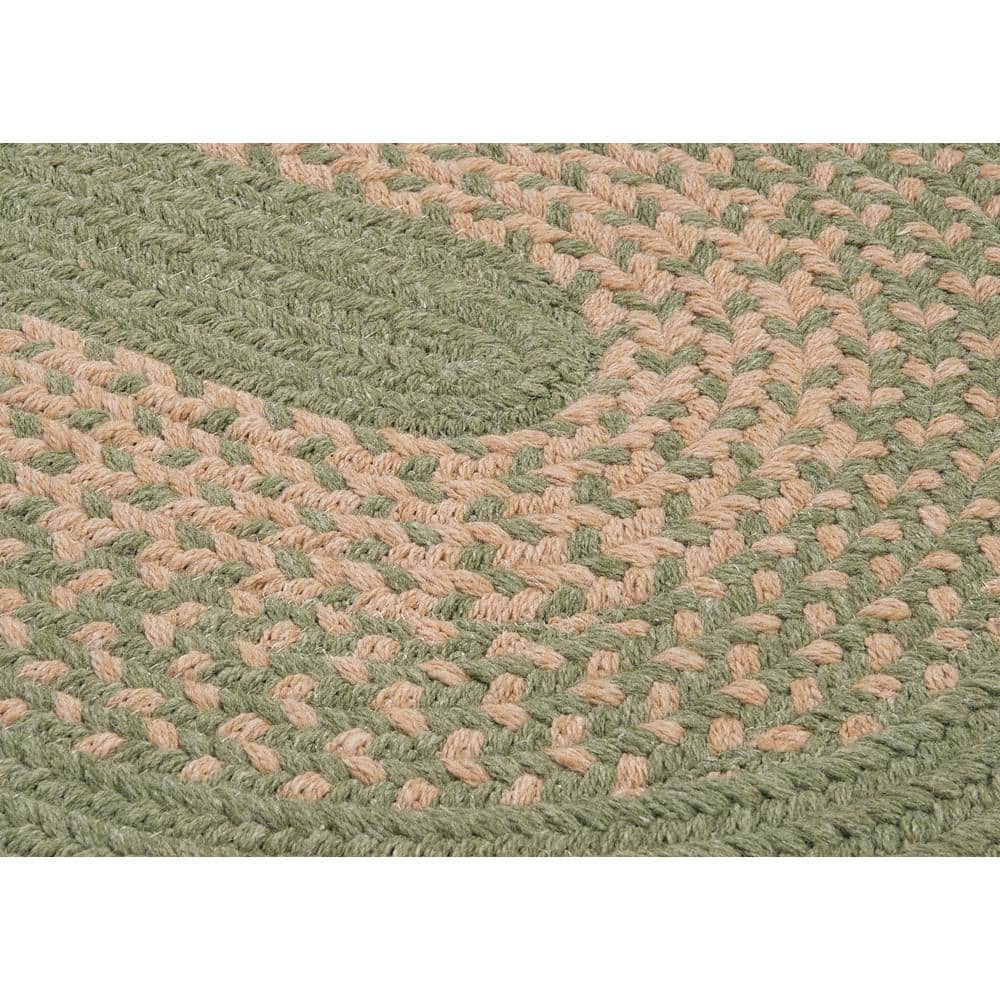 Green and Beige Oval Braided Wool Blend Runner Rug