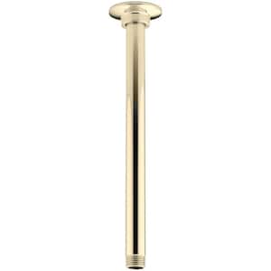 12 in. Ceiling Mount Rainhead Arm and Flange in Vibrant French Gold
