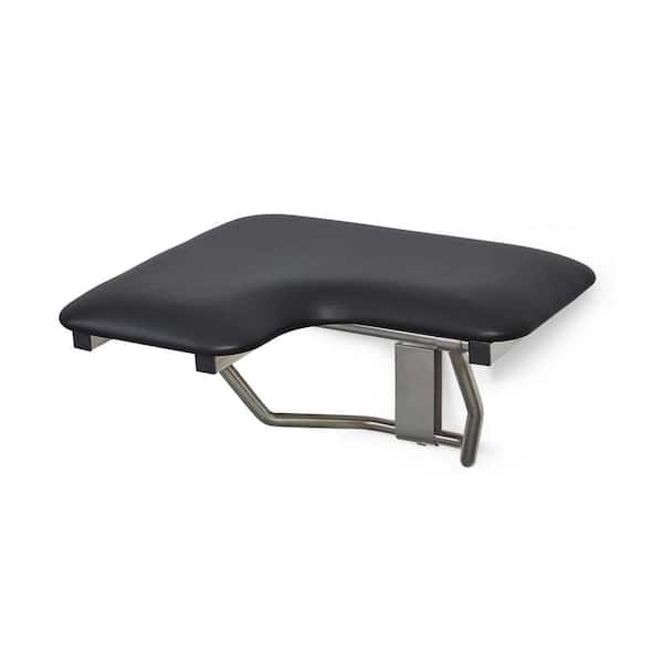 26 in. x 22.5 in. Black Cushion Wall Mount Folding Right-Handed Transfer Bench Shower Seat ADA Compliant Naugahyde Vinyl