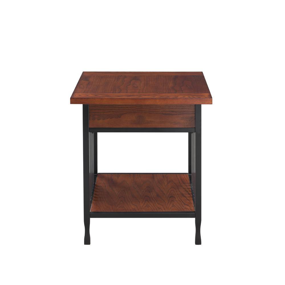 Ironcraft Mission Oak & Matte Black Wood End Table with Drawer