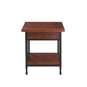 Ironcraft 22 in. W x 24 in. D Mission Oak and Black Rectangle Wood End/Side Table with One Drawer and Shelf
