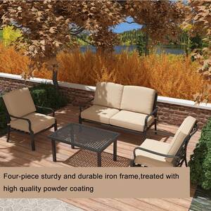 4-Piece Aluminum Outdoor Outdoor Dining Set with Beige Cushion and Thickened Cushions