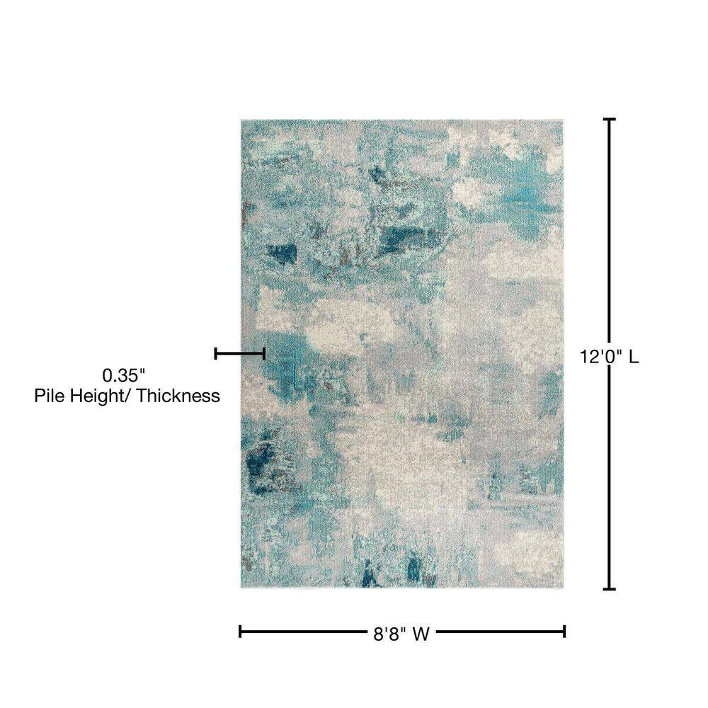 Cream and Blue Abstract 9' x 12' Synthetic Area Rug