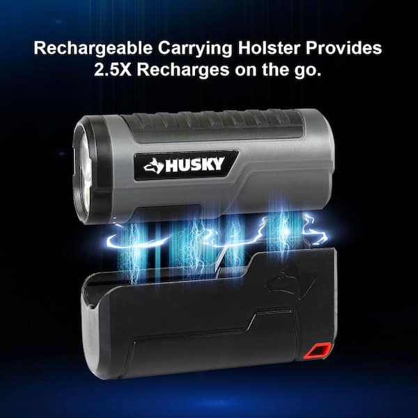 HUSKY LED懐中電灯 コンパクト Husky 500-Lumen Compact Rechargeable Flashlight with Holster Base