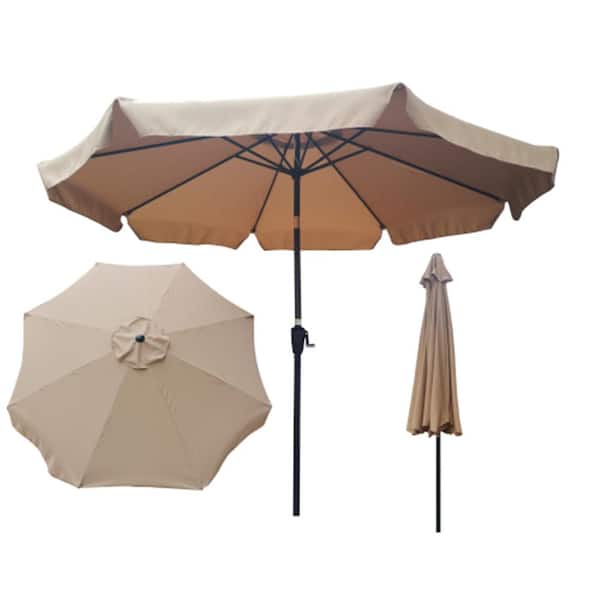 Afoxsos 10 ft. Market Patio Umbrella Table Round Outdoor Umbrella in Brown with Crank and Push Button Tilt for Shade