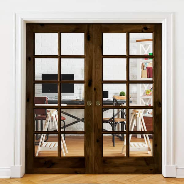 60 in. x 80 in. Right Hand Active Primed MDF Glass 10-Lite Clear True  Divided Prehung Interior French Door