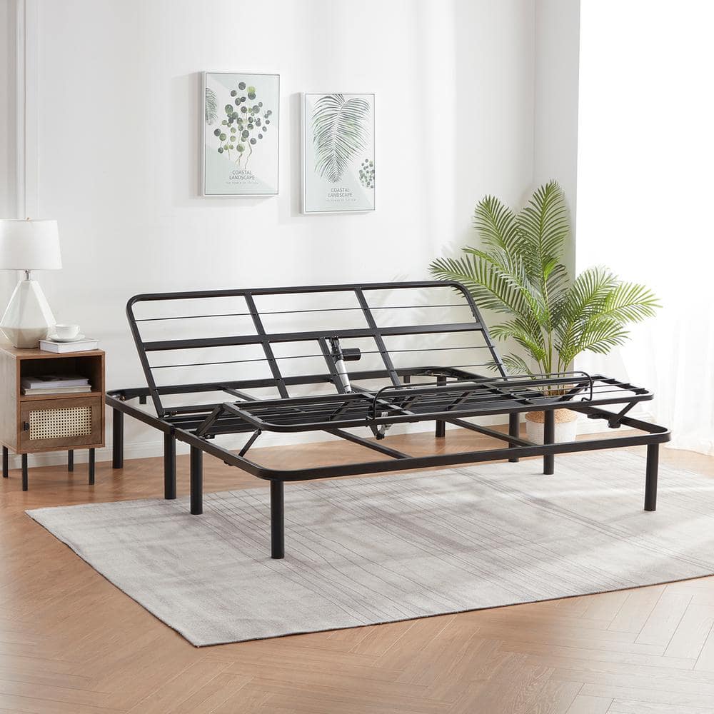 Full Size Black Metal Adjustable Bed Frame with Wireless Remote