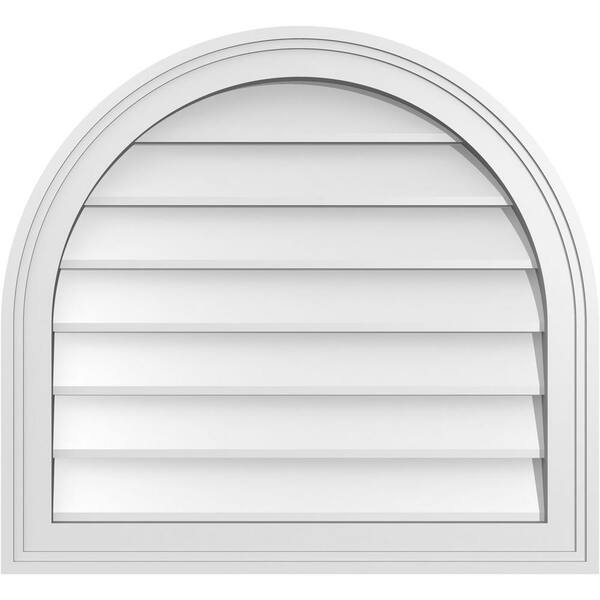 Ekena Millwork 24 in. x 22 in. Round Top White PVC Paintable Gable Louver Vent Non-Functional