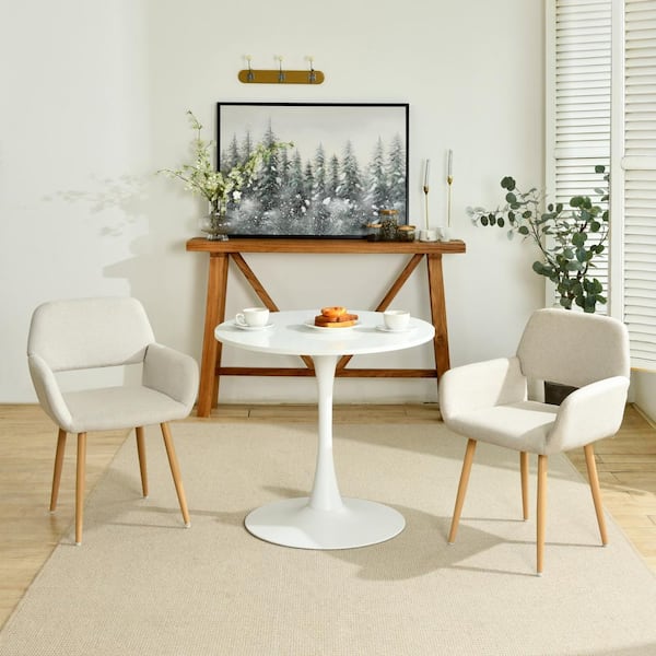 Mayclift 3-Piece Beige Modern Dining Set-Elegant Round Tulip Table and Soft Fabric Chairs Design for Apartments, Homes