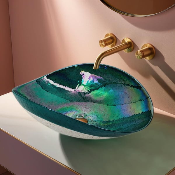 Murano 19 in. Vessel Bathroom Sink in Seafoam Green Glass
