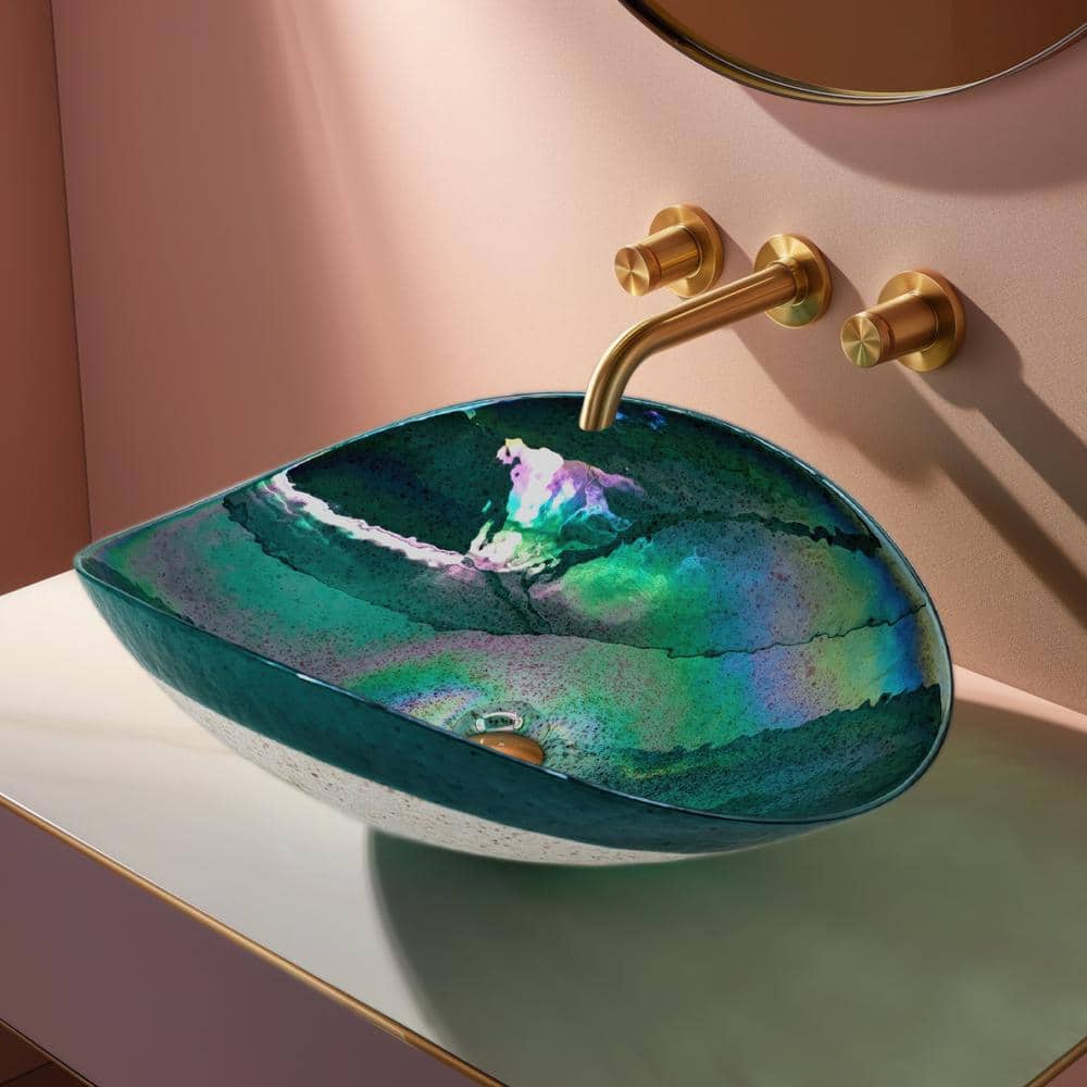 Seafoam Green Glass Oval Vessel Bathroom Sink
