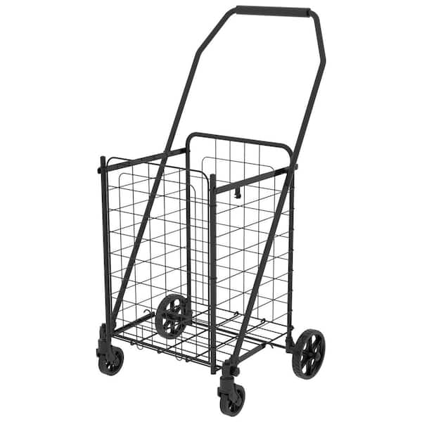 Foldable Utility Shopping Carts with Double Basket and 360° Rolling Swivel Wheels for Groceries Laundry, Serving Cart