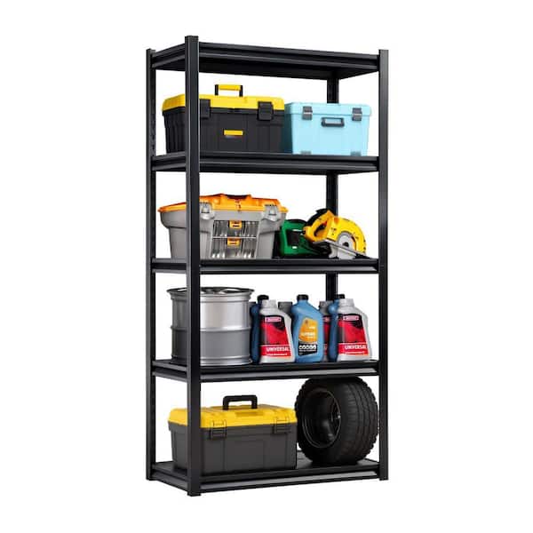 5-Tiers Freestanding Metal Adjustable Garage Storage Shelving Unit in Black (23.6 in. W x 63 in. H x 11.8 in. D)