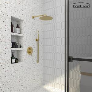 1-Spray Patterns with 2.5 GPM 10 in. Round Wall Mount Dual Shower Heads with Pressure Balance Valve in Brushed Gold