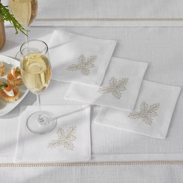 Company Cotton Metallic Holly 6 in. W x 6 in. H Metallic Gold Cotton Napkins Set of 4