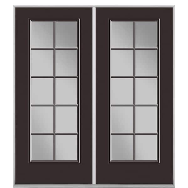 Masonite 60 in. x 80 in. Willow Wood Steel Prehung Left Hand Inswing 10-Lite Clear Glass Patio Door in Vinyl Frame, no Brickmold