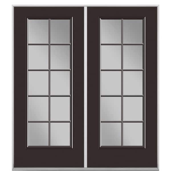 Masonite 72 in. x 80 in. Willow Wood Steel Prehung Right-Hand Inswing 10-Lite Clear Glass Patio Door in Vinyl Frame, no Brickmold