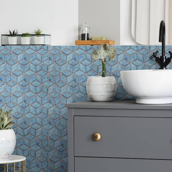 Hudson Rhombus Marine 10-1/4 in. x 11-3/4 in. Porcelain Mosaic Tile (8.6 sq. ft./Case)