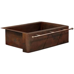 Rodin Farmhouse Apron Front Handmade Pure Solid Copper 25 in. Single Bowl Copper Kitchen Sink with Towel Bar