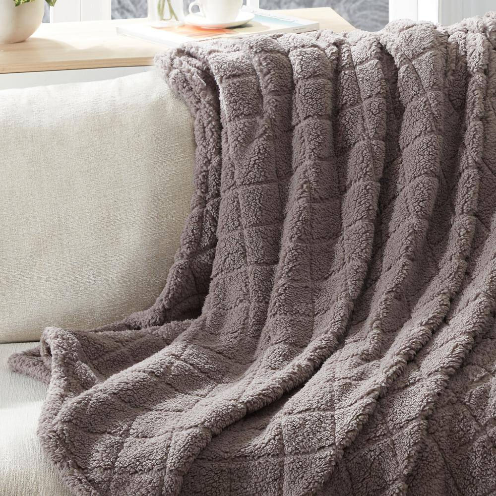 Charcoal Brown Full Reversible Sherpa Fleece Blanket