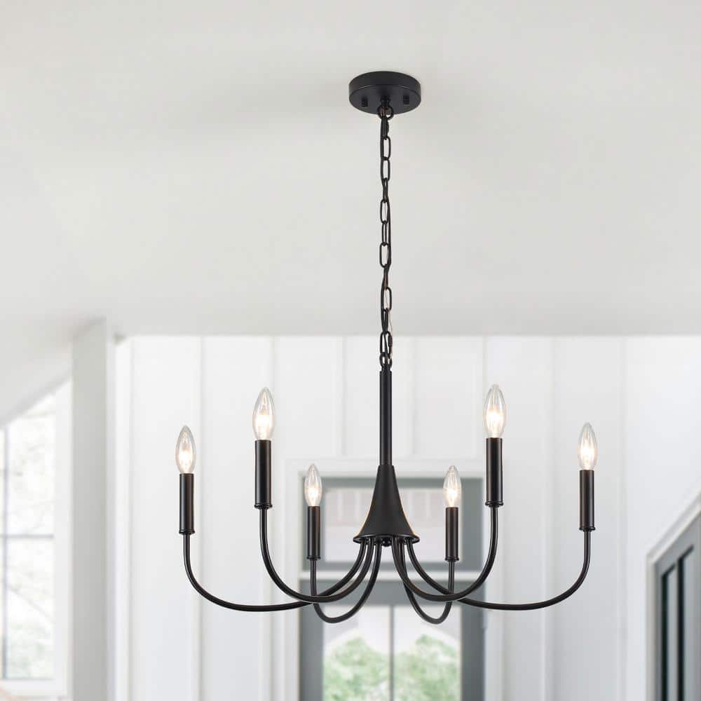 ZJVAIVE 6-Light Black Modern Hanging Linear Candlestick Chandelier