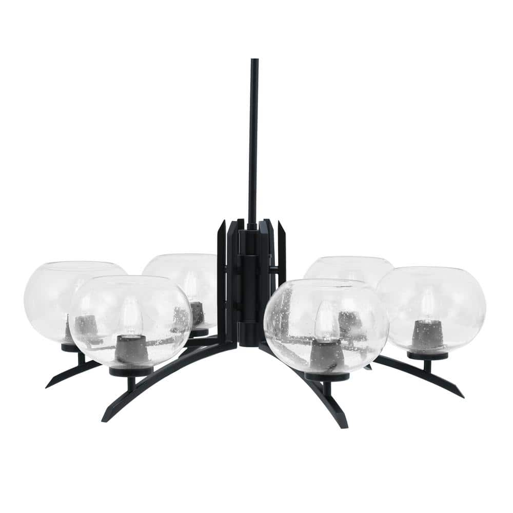 Siena 6-Light Matte Black Chandelier, Round Chandelier with Clear Bubble Gl