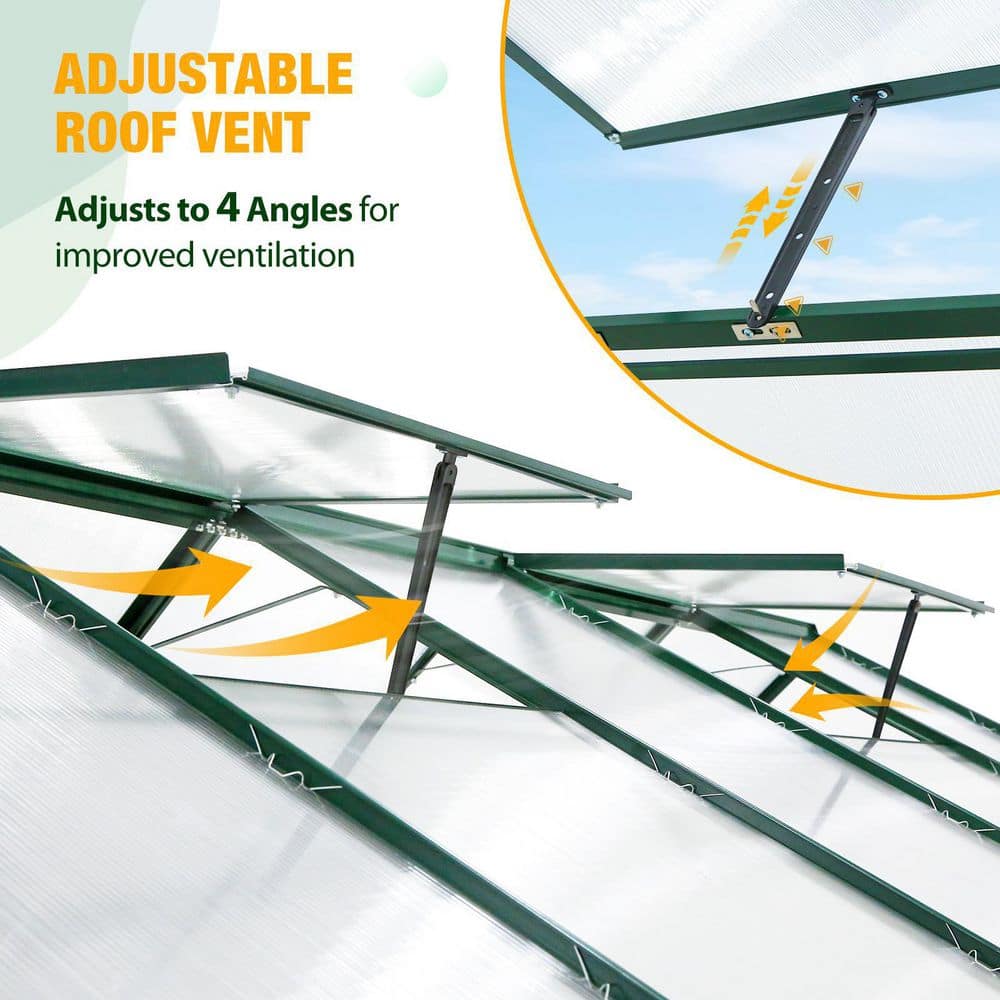Green 6' x 10' Polycarbonate and Aluminum Walk-In Greenhouse