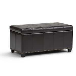 Amelia 34 in. Wide Transitional Rectangle Storage Ottoman Bench in Tanners Brown Faux Leather