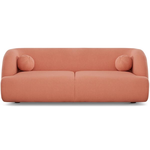 Ashcroft Furniture Co Daisy 87 in. W Round Arm Modern Luxury Japandi Style Boucle Fabric Curvy Sofa Couch in Pink (Seats 3)