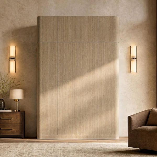 Walnut Wood 62.99 in. Armoire with Top Cabinet, Hanging Rod, Interior Shelves, Rounded Edges for Bedroom Storage