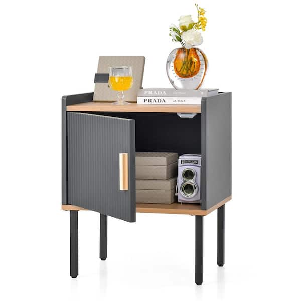 Costway Grey 1-Drawer 18 in. W Nightstand End Sofa Table with Open Shelf for Living Room Bedroom