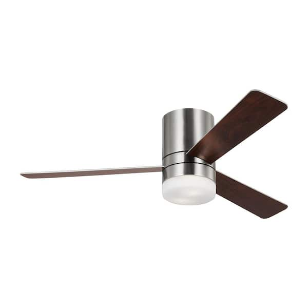 Generation Lighting Era 52 in. Modern Brushed Steel Hugger Ceiling Fan with Black/American Walnut Reversible Blades, Wall Mount Control