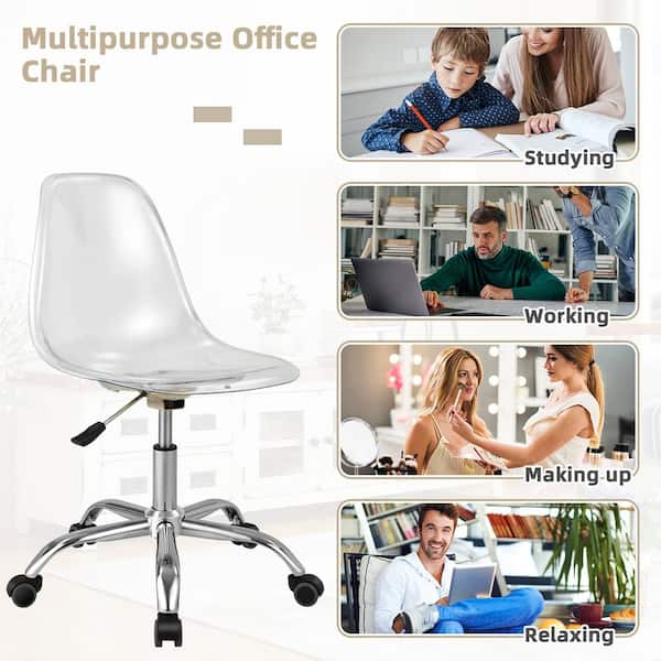 Clear acrylic desk chair with wheels hot sale