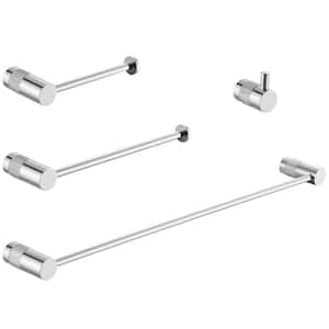 4-Piece Bath Hardware Set with Towel Bar Towel Hook and Toilet Paper Holder in Polished Chrome