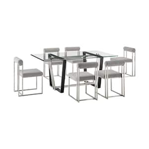 Kai Anastasia 7-Piece Light Gray Fabric Stainless Steel and Glass Top Dining Set Seats 6