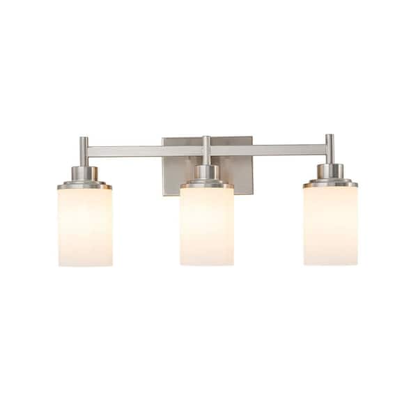 Modern 22 in. 3-Light Satin Nickel Vanity Light with Opal Glass Shades