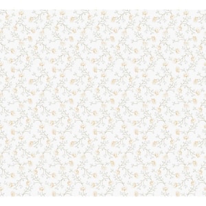 Spring Blossom Collection Petite Floral Vine Yellow/White Matte Finish Non-Pasted Non-Woven Paper Wallpaper Roll