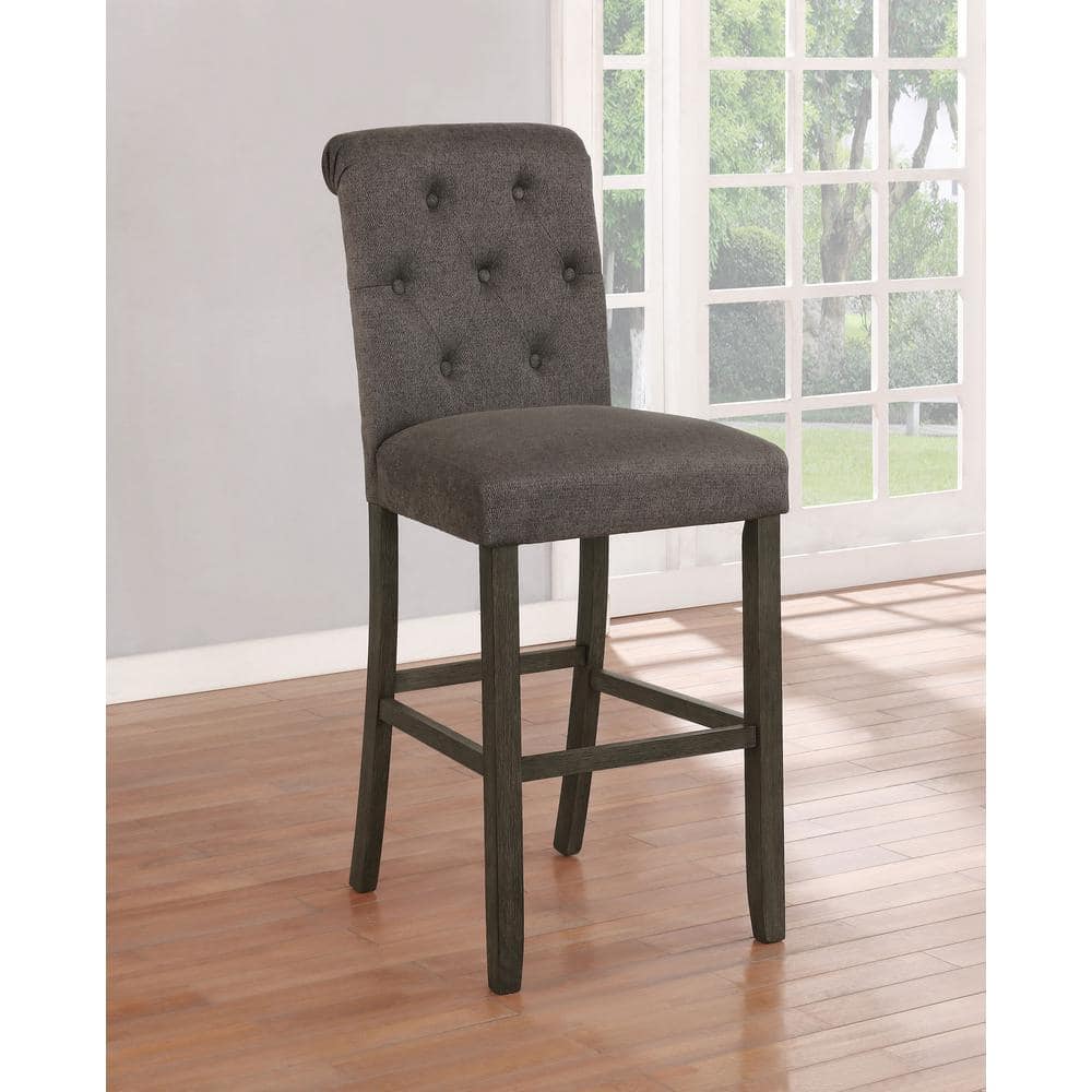 Balboa Dark Gray Tufted Back Bar Stools with Rustic Wood Frame