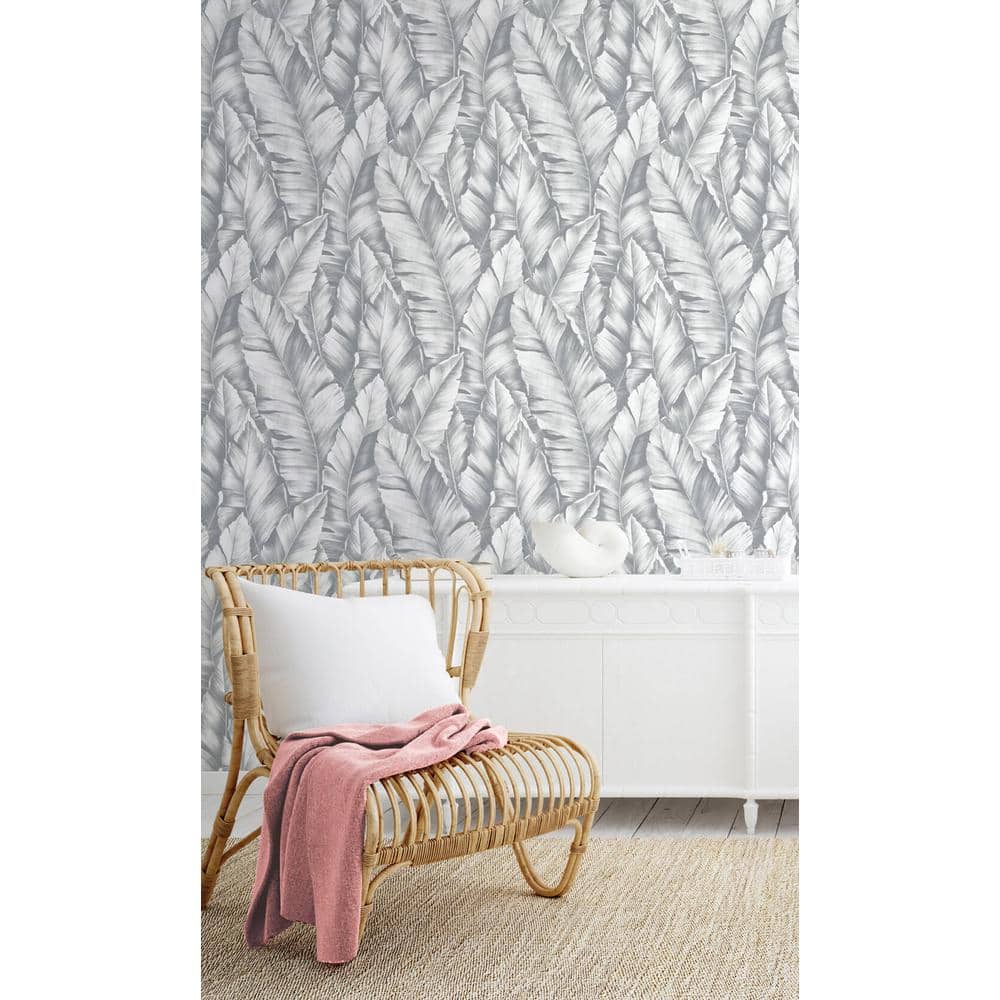 Daydream Gray Tropical Banana Leaves Peel and Stick Wallpaper