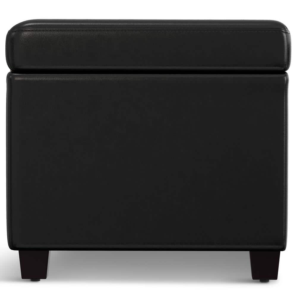 Midnight Black Faux Leather Extra Large Storage Ottoman Bench