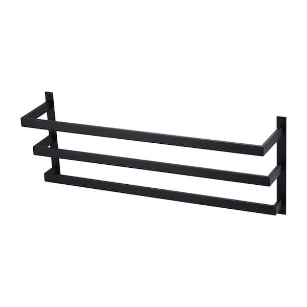 VEVETTA Square 32 in. 3-Tier Wall Mounted Towel Rack in Matte Black
