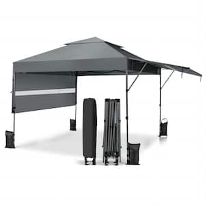 10 ft. x 17.6 ft. Outdoor Instant Pop-up Canopy Tent with Dual Half Awnings in Gray