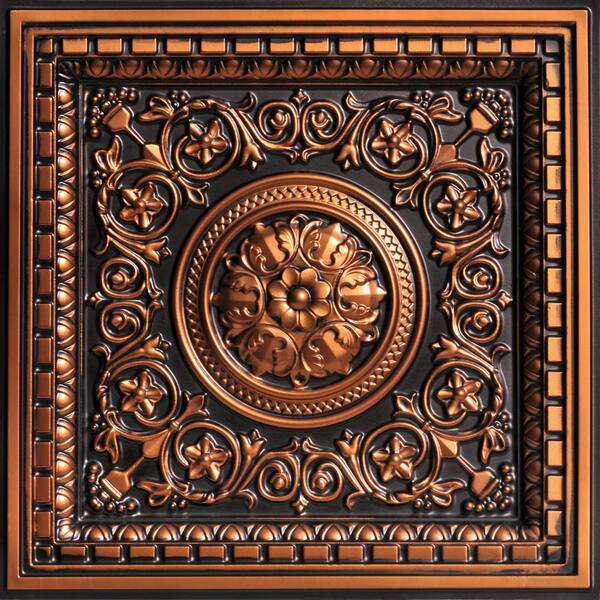 From Plain To Beautiful In Hours 238 Rose Window PVC 2' X 2' Lay -in Or Glue-up Ceiling Tile (Covers / 40 Sq.ft), Antique Copper, 10 Piece