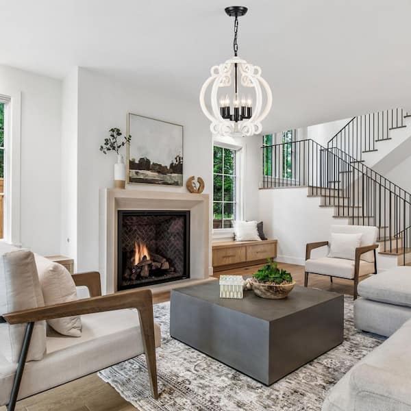 5-Light Black Candle Style Rustic Hanging Linear Chandelier Lighting for Kitchen Island